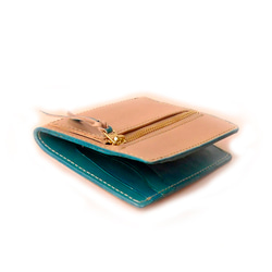 オーシャンブルー×サンドベージュ　スリム二つ折り財布　【受注制作】 1枚目の画像