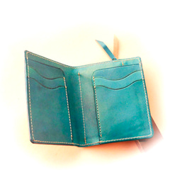 オーシャンブルー×サンドベージュ　スリム二つ折り財布　【受注制作】 2枚目の画像