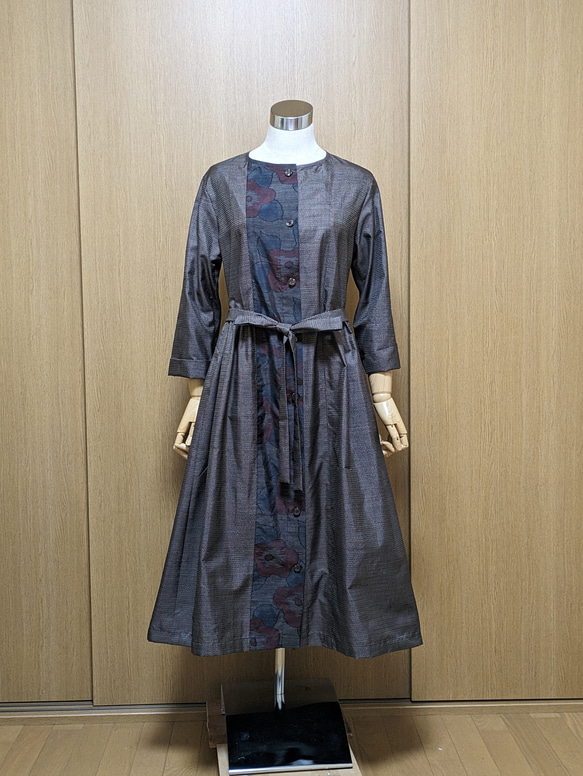 SOLD　着物リメイク　ワンピース　大島紬　M〜L 