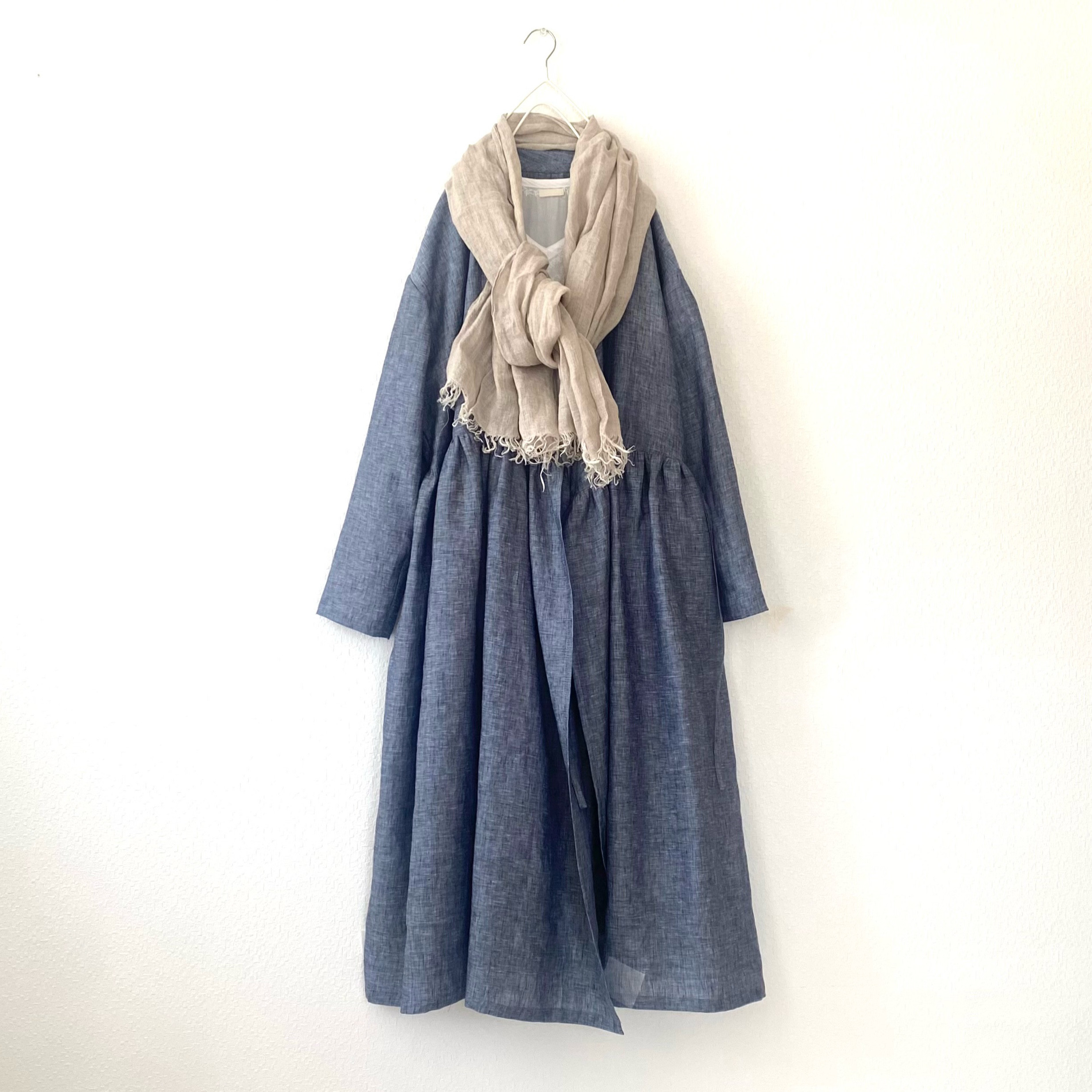 リネン最高峰！ハードマンズ　アイリッシュリネンS〜LLスタンドカラー　カシュクールワンピース