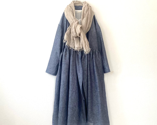 美品 ローレアモント 麻100% 2way カシュクールワンピース ☆カシュクールワンピース 長袖◇リネン100％◇オールドモーブ M