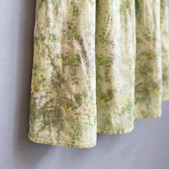 オリジナルテキスタイル「 花の庭 」フレアスカート。ダブルガーゼ。イエロー。【受注製作】 8枚目の画像