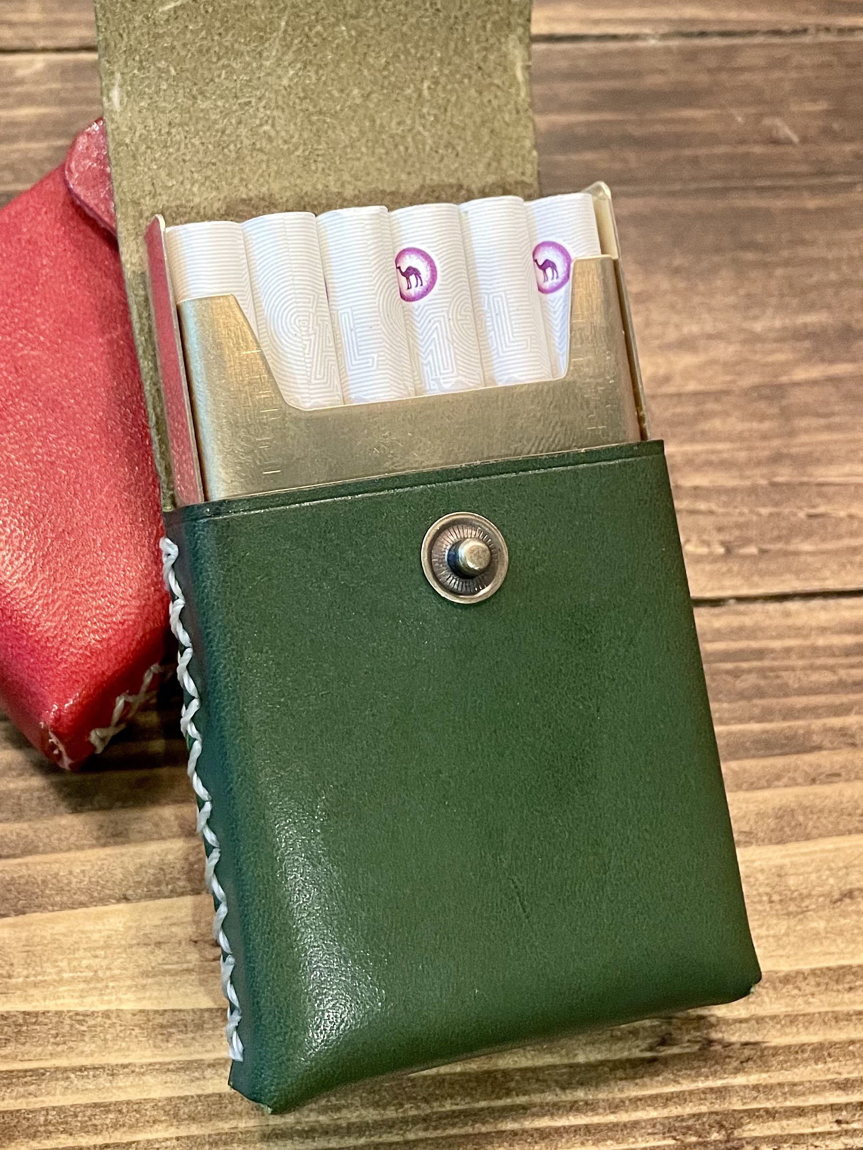 レザー製ダークブラウンケース財布やタバコ入れ タバコ ケース レザー風 タバコケース 横 2台用 横収納タイプ