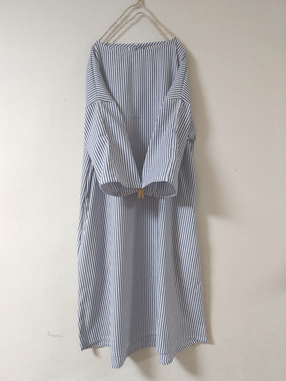 シンプルチュニックワンピース/ストライプ/ブルー ワンピース 野の花