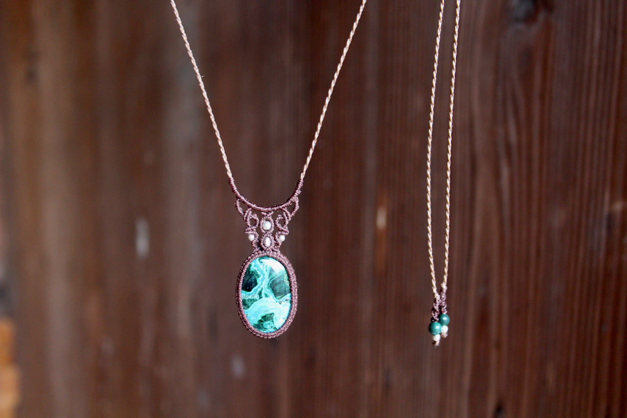 クリソコラマラカイト　マイクロマクラメ　ネックレス