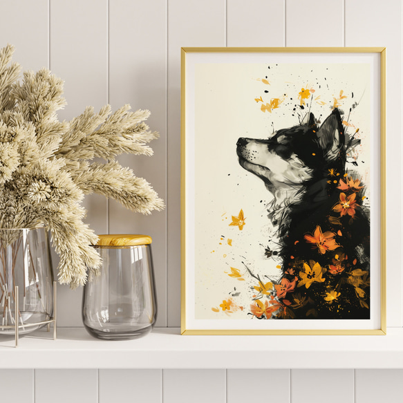 【犬花爛漫 - 柴犬 No.3】モダンアートポスター 犬の絵 犬の絵画 犬のイラスト 8枚目の画像