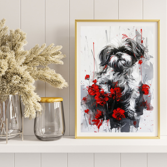 【犬花爛漫 - シーズー犬 No.1】モダンアートポスター 犬の絵 犬の絵画 犬のイラスト 8枚目の画像