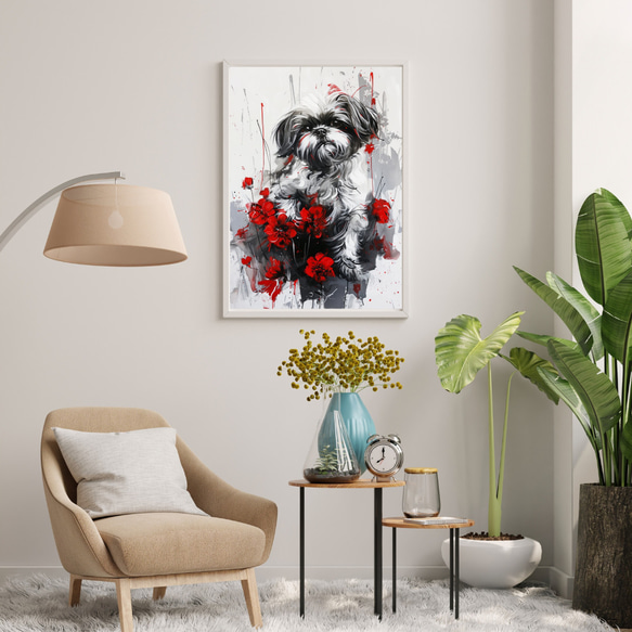 【犬花爛漫 - シーズー犬 No.1】モダンアートポスター 犬の絵 犬の絵画 犬のイラスト 7枚目の画像