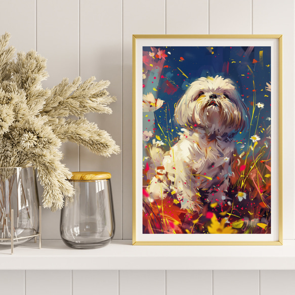 【犬花爛漫 - シーズー犬 No.3】モダンアートポスター 犬の絵 犬の絵画 犬のイラスト 8枚目の画像