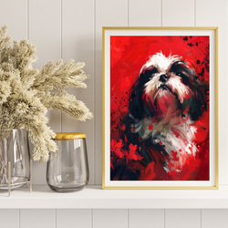 【犬花爛漫 - シーズー犬 No.4】モダンアートポスター 犬の絵 犬の絵画 犬のイラスト 8枚目の画像