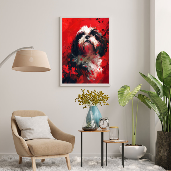 【犬花爛漫 - シーズー犬 No.4】モダンアートポスター 犬の絵 犬の絵画 犬のイラスト 7枚目の画像