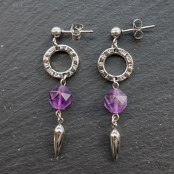 紫水晶金屬戒指吊飾耳環天然石原石紫水晶 第2張的照片