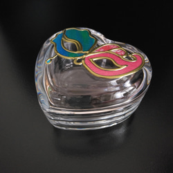 ヴェネツィア仮面カーニバル　ピンク＆グリーン/ ハート形ガラスの小物入れ　プチギフト 8枚目の画像