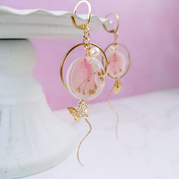花之星球櫻花滿天星淡水珍珠【耳環】淡粉紅色 第4張的照片