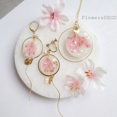 Flower planet 桜＆かすみ・淡水パール【イヤリング/ピアス