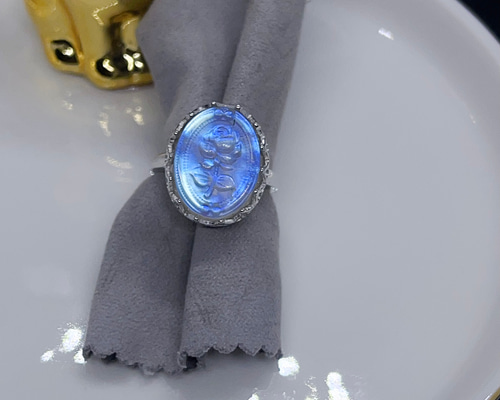 天然 レインボームーンストーン お花彫り リング No13535 天然