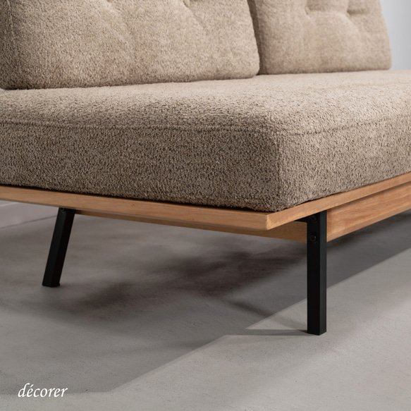 天然木とアイアンフレームソファ[2人掛け : 2色] ファブリック / スチール / 無垢 / 布 / 2P / 木製 スチール 2P ベージュ ファブリック 木製 の場合 お問い合わせください sofa ナチュラル カーキー シンプル