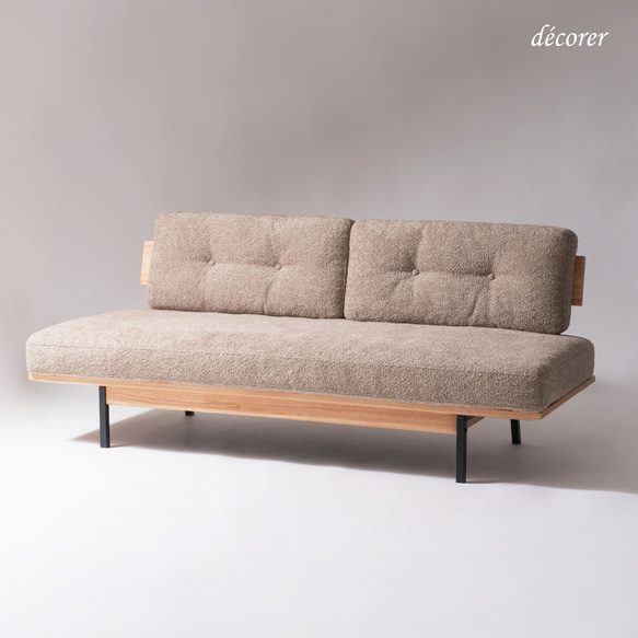 天然木とアイアンフレームソファ[2人掛け : 2色] ファブリック / スチール / 無垢 / 布 / 2P / 木製 スチール 2P ベージュ ファブリック 木製 の場合 お問い合わせください sofa ナチュラル カーキー シンプル