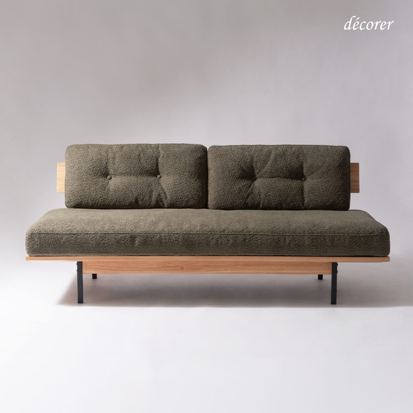 天然木とアイアンフレームソファ[2人掛け : 2色] ファブリック / スチール / 無垢 / 布 / 2P / 木製 スチール 2P ベージュ ファブリック 木製 の場合 お問い合わせください sofa ナチュラル カーキー シンプル