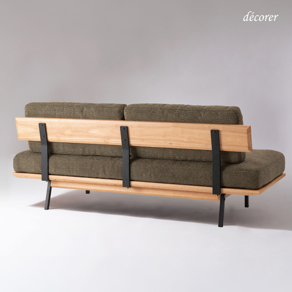 天然木とアイアンフレームソファ[2人掛け : 2色] ファブリック / スチール / 無垢 / 布 / 2P / 木製 スチール 2P ベージュ ファブリック 木製 の場合 お問い合わせください sofa ナチュラル カーキー シンプル