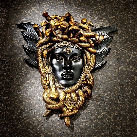オブジェ 壁掛け メデューサ 小さめ ミニサイズ 15cm 装飾 ウォール 蛇 ゴールド ギリシャ神話 cht-1637 1枚目の画像