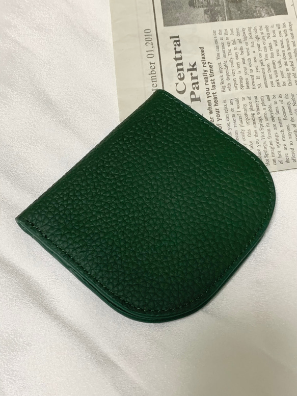 レザー　二つ折り財布　極薄　本格　ソフトレザー　スリムウォレット　ダークグリーン　人気デザイン 8枚目の画像