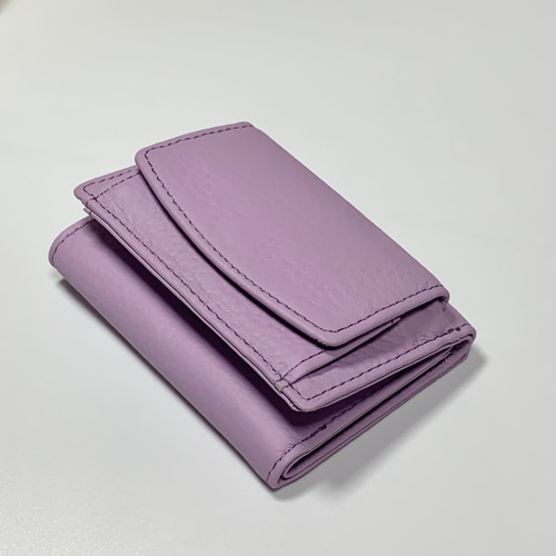 本革 牛革 レザー 三つ折り財布 ミニ財布 財布 ラベンダー