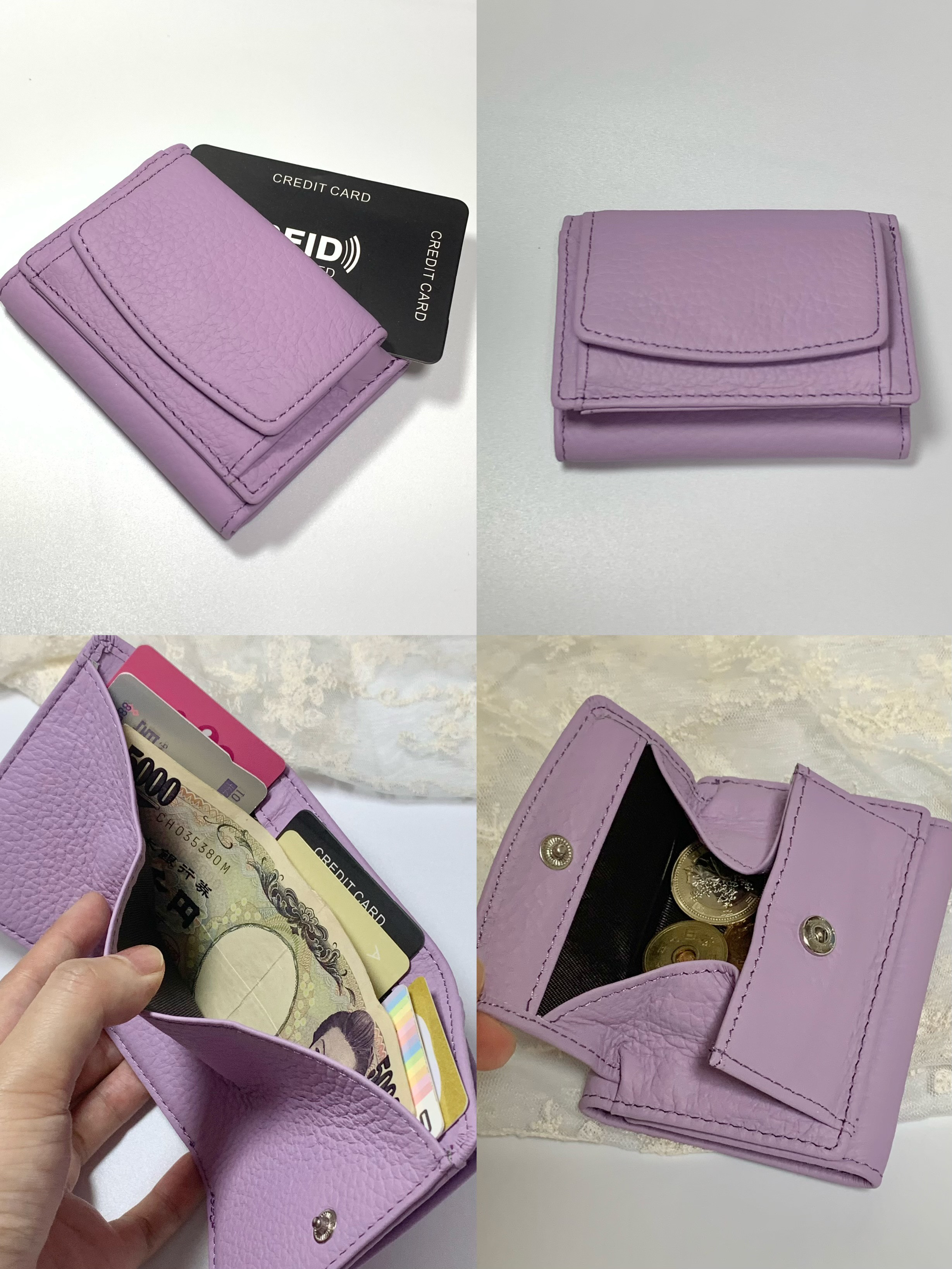 三つ折り ヘビーレザー コンチョ コンパクト 財布 シルバー925 牛革