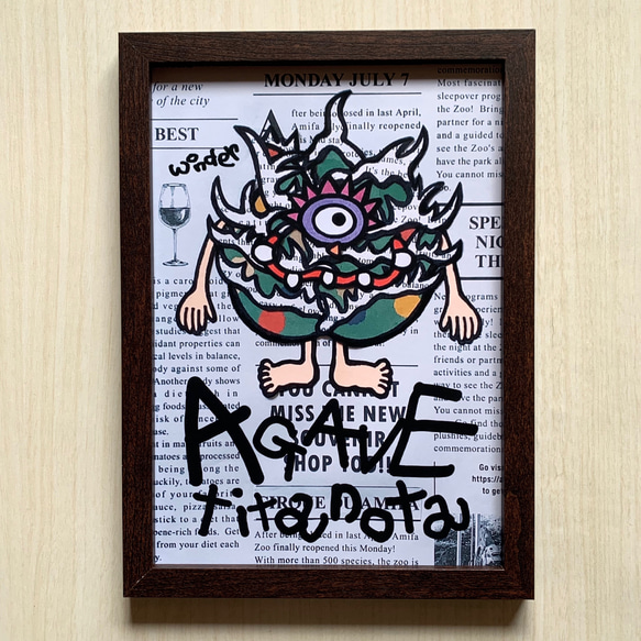 【原画作品】★貼り絵★アガベチタノタ フレーム付き☆貼り絵☆イラスト☆アガベ☆チタノタ イラスト wonder