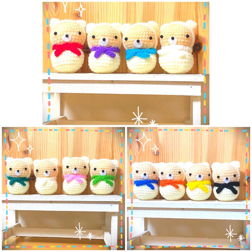 誕生月カラーマフラーのクマだるまストラップ＊ あみぐるみ