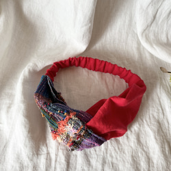 １点物❣️ハンドメイド さをり織り 手織り ねじりヘアバンド ターバン 3枚目の画像