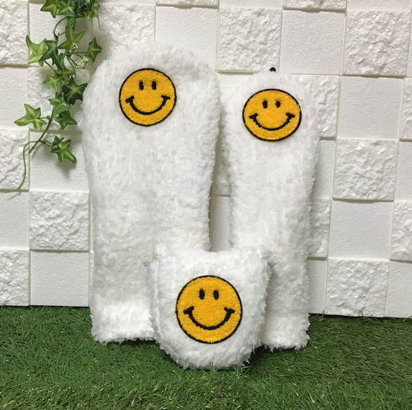 ゴルフ ヘッドカバー3点セット オフホワイトプードルファー ニコちゃん 