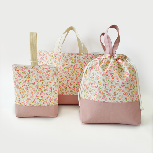 入園入学3点セット／いちごとオレンジフラワー柄（完成品販売 3日以内 