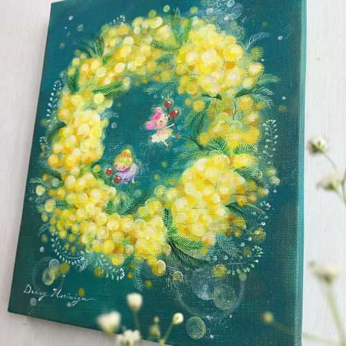 ミモザの灯りを奏でよう 【原画/F3キャンバス/アクリル画 ミモザの灯りを奏でよう 【原画/F3キャンバス/アクリル画