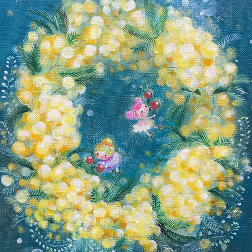 2024人気の 大流行中！ ミモザのブーケ F3 キャンバス アクリル画 - 絵画 絵画