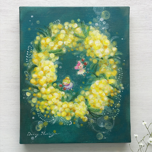 輝くミモザの木 F4キャンバス アクリル画(古】146 油彩画 鋭 輝くミモザの木 F4キャンバス アクリル画(古】146 油彩画 鋭