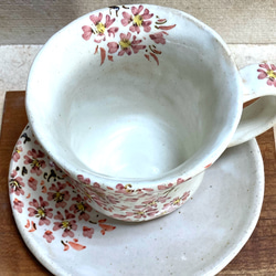 粉引き、山桜柄コーヒー碗皿 3枚目の画像