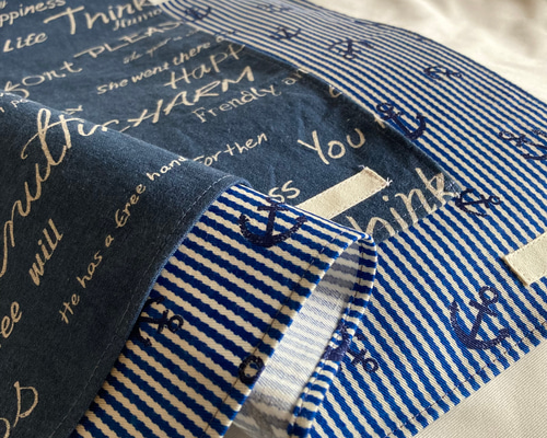 クジラ柄♡ストライプ3点セット ランチョンマット 給食袋 コップ袋