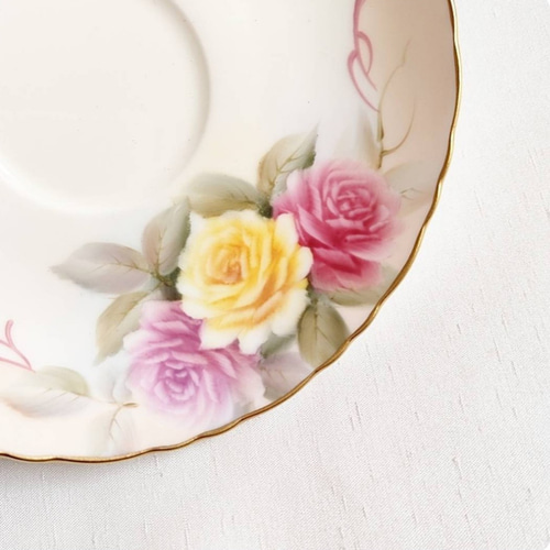 バラのティーカップ&ソーサー ペア / 手描き 磁器絵付け ティーカップ