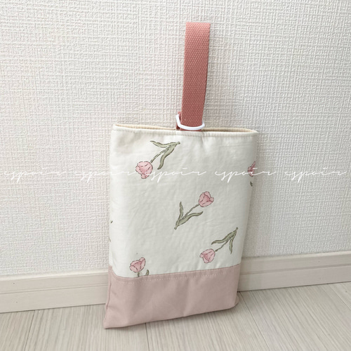 レッスンバッグ 上履き入れ　持ち手付き巾着袋　ヌビ　チューリップ刺繍 レッスンバッグ 上履き入れ 持ち手付き巾着袋 ヌビ チューリップ刺繍