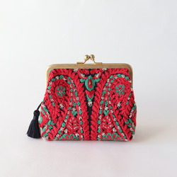 高品質布料 Kinkasanori 小袋/配件盒 紅×黑佩斯利花紋 第2張的照片