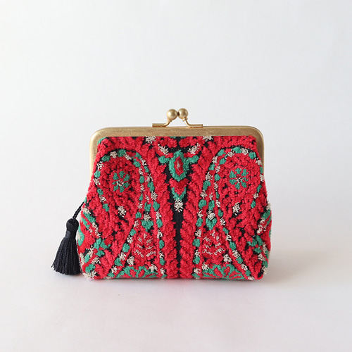 上質ファブリック金華山織 がま口ポーチ・小物入れ Red×Black paisley 