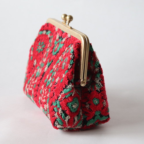 上質ファブリック金華山織 がま口ポーチ・小物入れ Red×Black paisley 