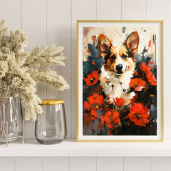 【犬花爛漫 - ウェルシュコーギー犬 No.2】モダンアートポスター 犬の絵 犬の絵画 犬のイラスト 8枚目の画像