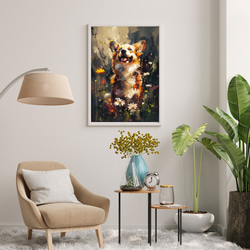 【犬花爛漫 - ウェルシュコーギー犬 No.3】モダンアートポスター 犬の絵 犬の絵画 犬のイラスト 7枚目の画像