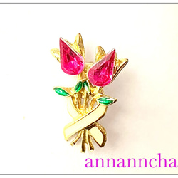 【アメリカ製　ビンテージ 　可愛い　ピンクリボン　小さいお花　の　ブローチ】春　イースター 5枚目の画像