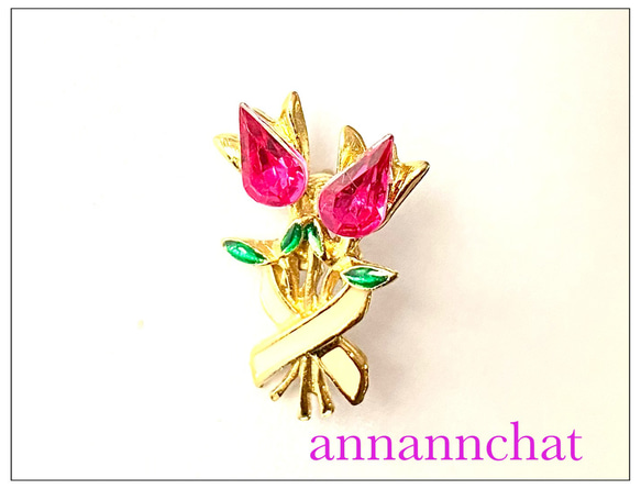 【アメリカ製　ビンテージ 　可愛い　ピンクリボン　小さいお花　の　ブローチ】春　イースター 5枚目の画像
