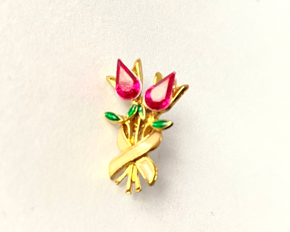 【アメリカ製　ビンテージ 　可愛い　ピンクリボン　小さいお花　の　ブローチ】春　イースター 4枚目の画像