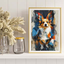【犬花爛漫 - ウェルシュコーギー犬 No.4】モダンアートポスター 犬の絵 犬の絵画 犬のイラスト 8枚目の画像