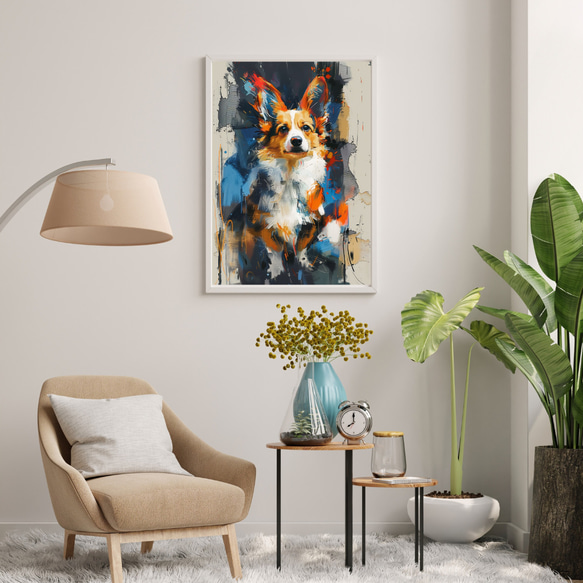 【犬花爛漫 - ウェルシュコーギー犬 No.4】モダンアートポスター 犬の絵 犬の絵画 犬のイラスト 7枚目の画像